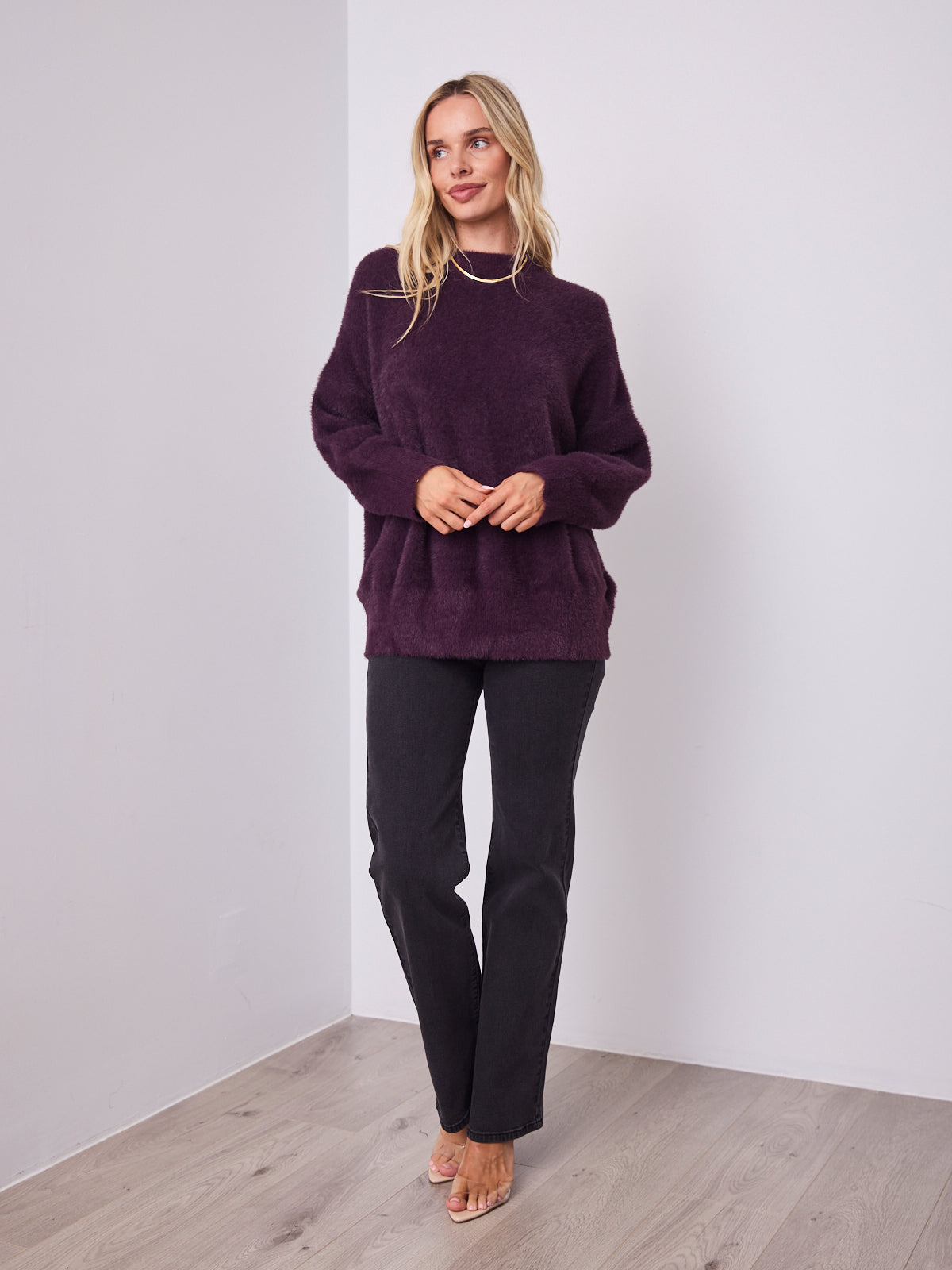 REMY LONG FLUFFY KNIT - DARK PLUM
