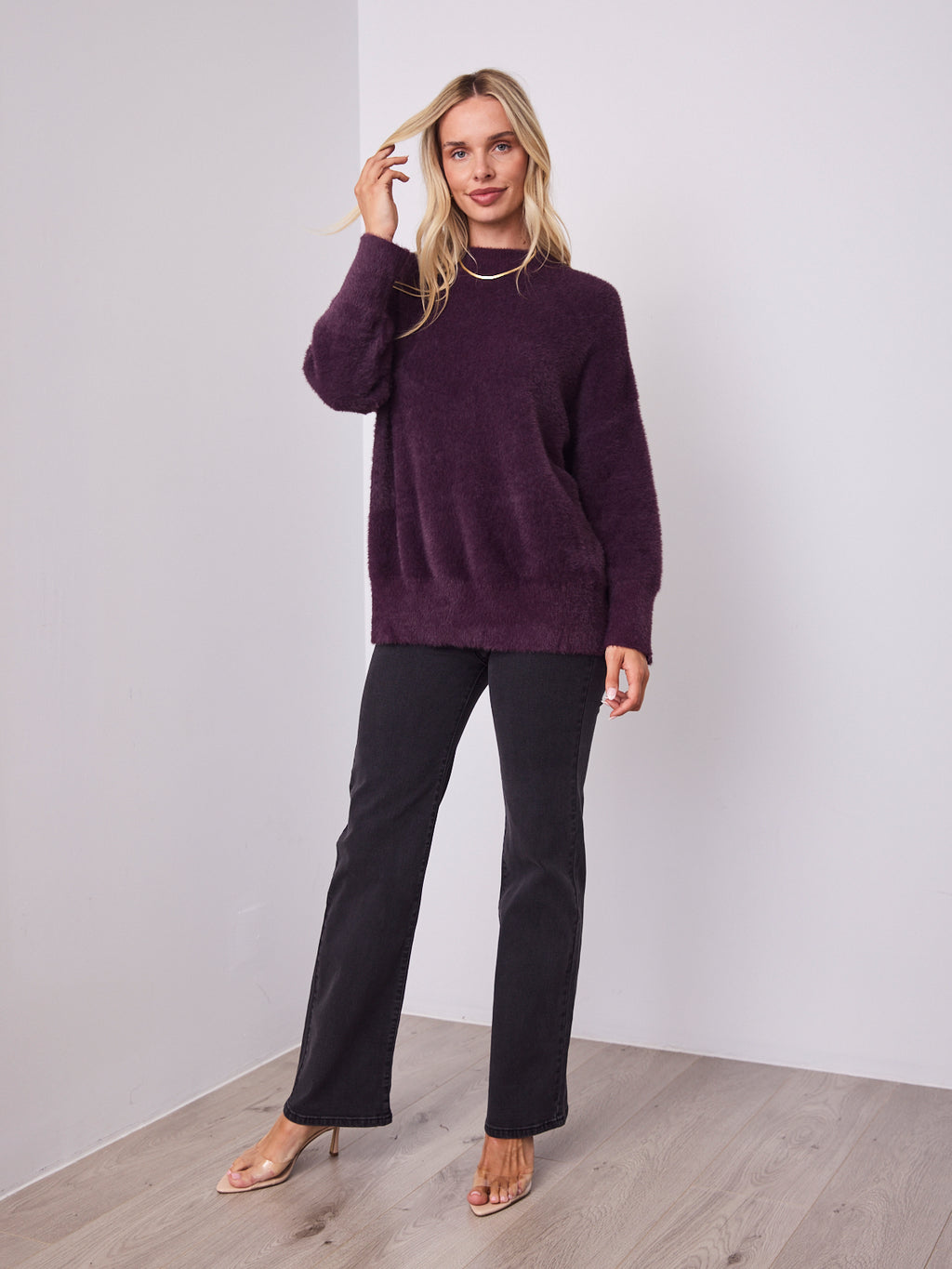 REMY LONG FLUFFY KNIT - DARK PLUM