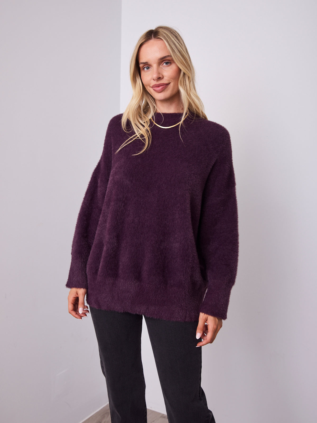 REMY LONG FLUFFY KNIT - DARK PLUM