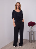 ESTA DEEP V NECK KNIT TOP - BLACK