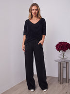 ESTA DEEP V NECK KNIT TOP - BLACK