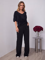 ESTA DEEP V NECK KNIT TOP - BLACK