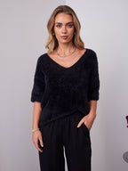ESTA DEEP V NECK KNIT TOP - BLACK