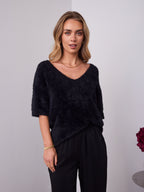 ESTA DEEP V NECK KNIT TOP - BLACK