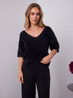 ESTA DEEP V NECK KNIT TOP - BLACK