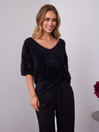ESTA DEEP V NECK KNIT TOP - BLACK