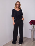 ESTA DEEP V NECK KNIT TOP - BLACK