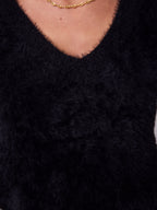 ESTA DEEP V NECK KNIT TOP - BLACK