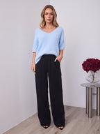 ESTA DEEP V NECK KNIT TOP - BLUE