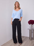 ESTA DEEP V NECK KNIT TOP - BLUE