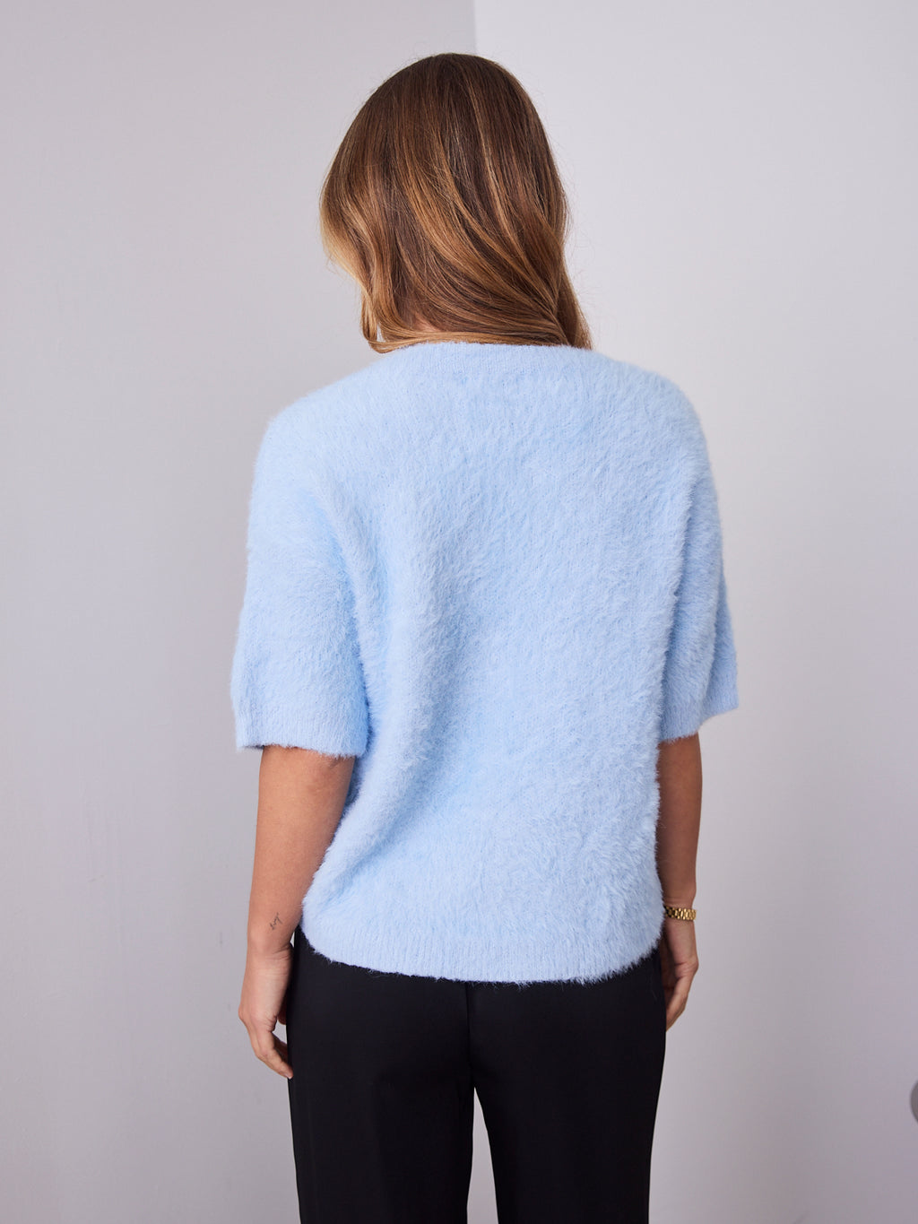 ESTA DEEP V NECK KNIT TOP - BLUE