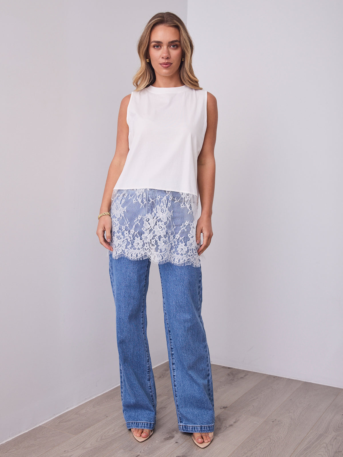 DANIELLE LACE TRIM TOP - WHITE