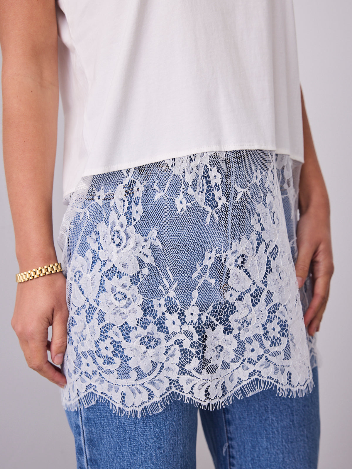 DANIELLE LACE TRIM TOP - WHITE