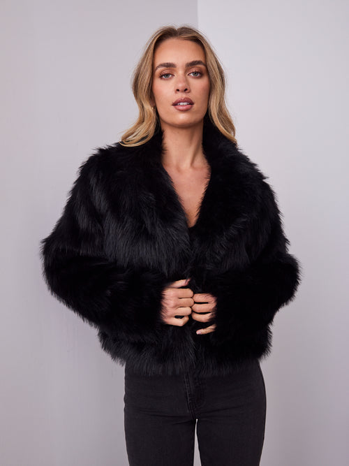 CHICAGO FAUX FUR JACKET - BLACK