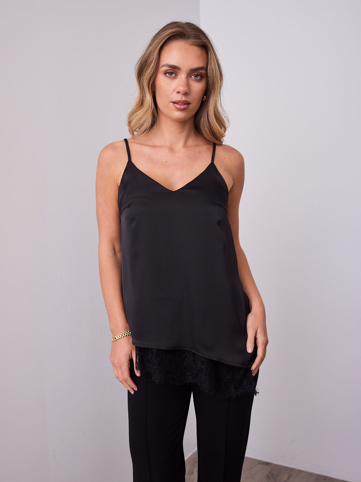 ALICE SATIN & LACE CAMI - BLACK