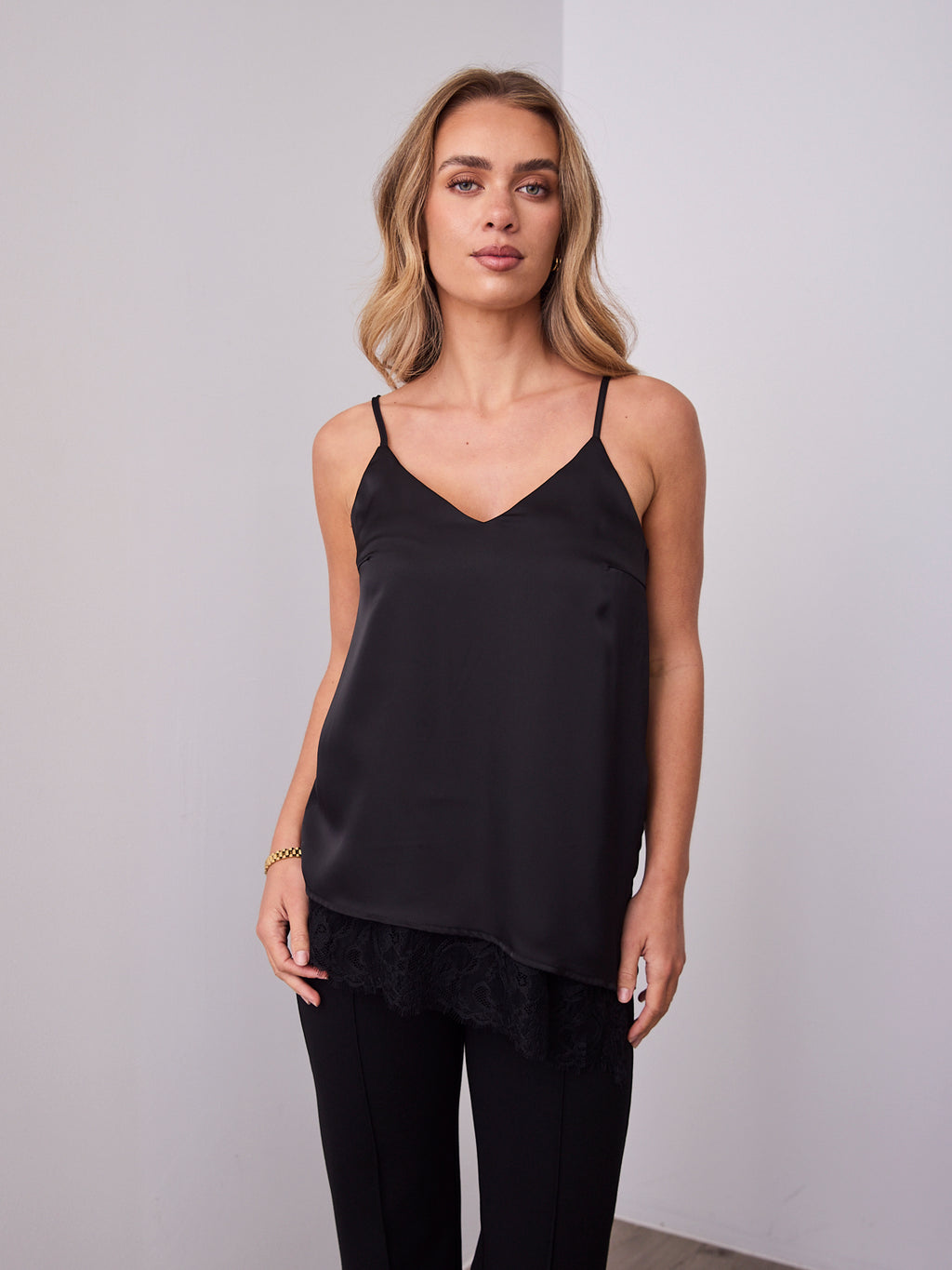 ALICE SATIN & LACE CAMI - BLACK