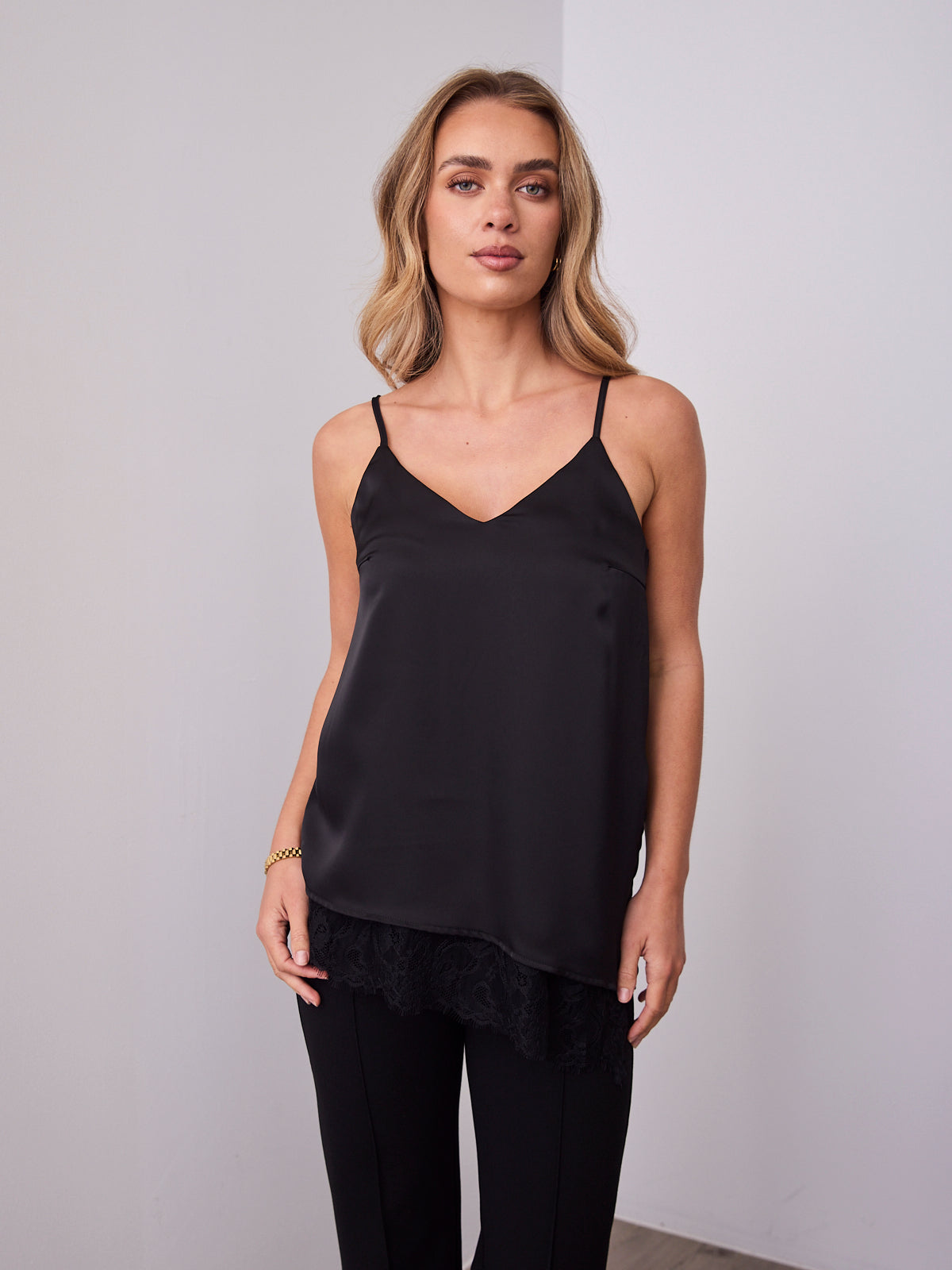 ALICE SATIN & LACE CAMI - BLACK