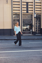 ESTA DEEP V NECK KNIT TOP - BLUE
