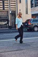 ESTA DEEP V NECK KNIT TOP - BLUE