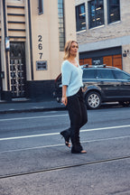 ESTA DEEP V NECK KNIT TOP - BLUE