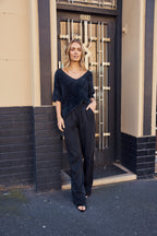 ESTA DEEP V NECK KNIT TOP - BLACK