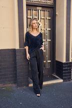 ESTA DEEP V NECK KNIT TOP - BLACK
