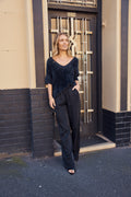 ESTA DEEP V NECK KNIT TOP - BLACK