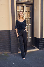 ESTA DEEP V NECK KNIT TOP - BLACK