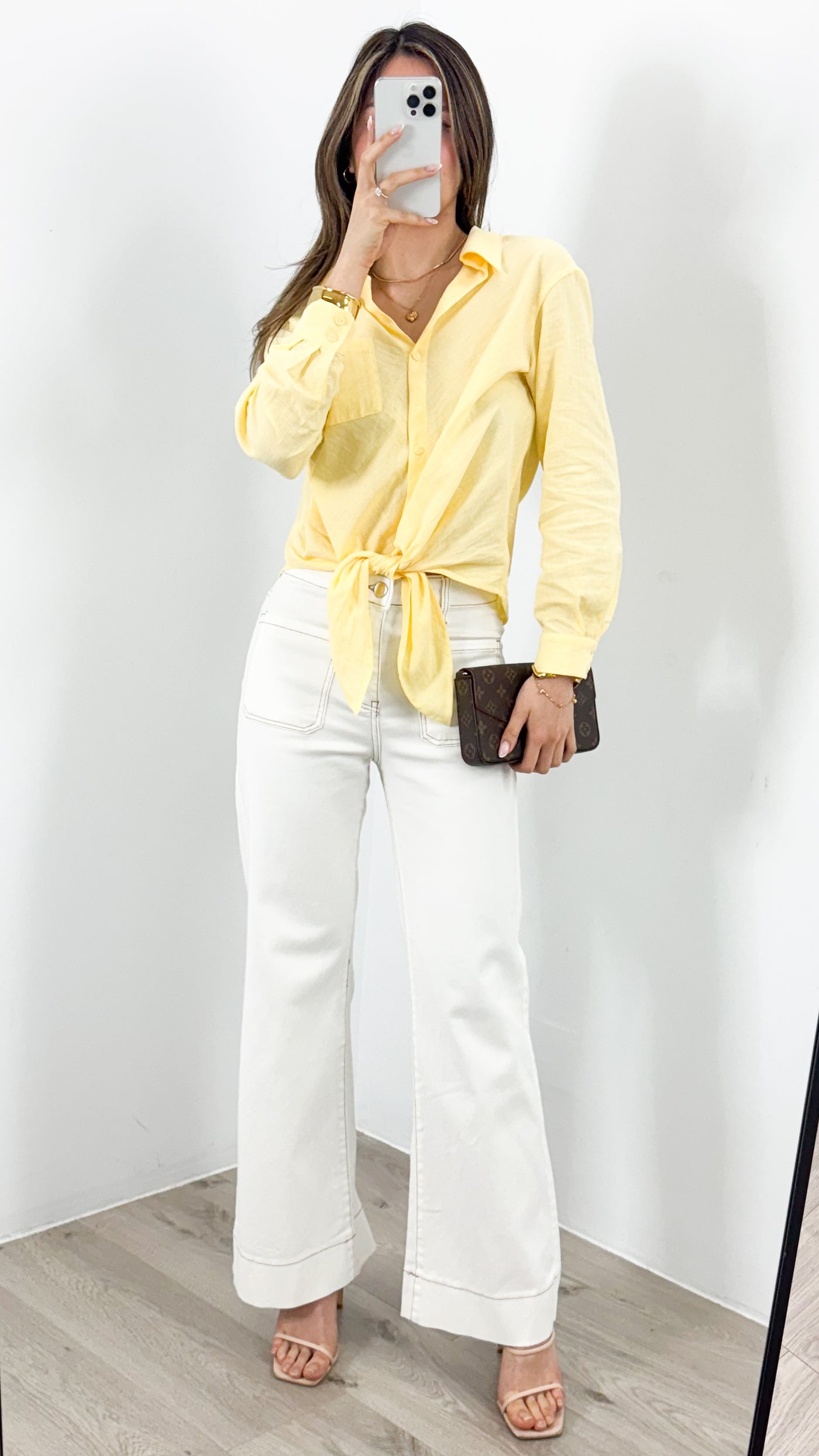 MACY TIE FRONT SHIRT - LEMON