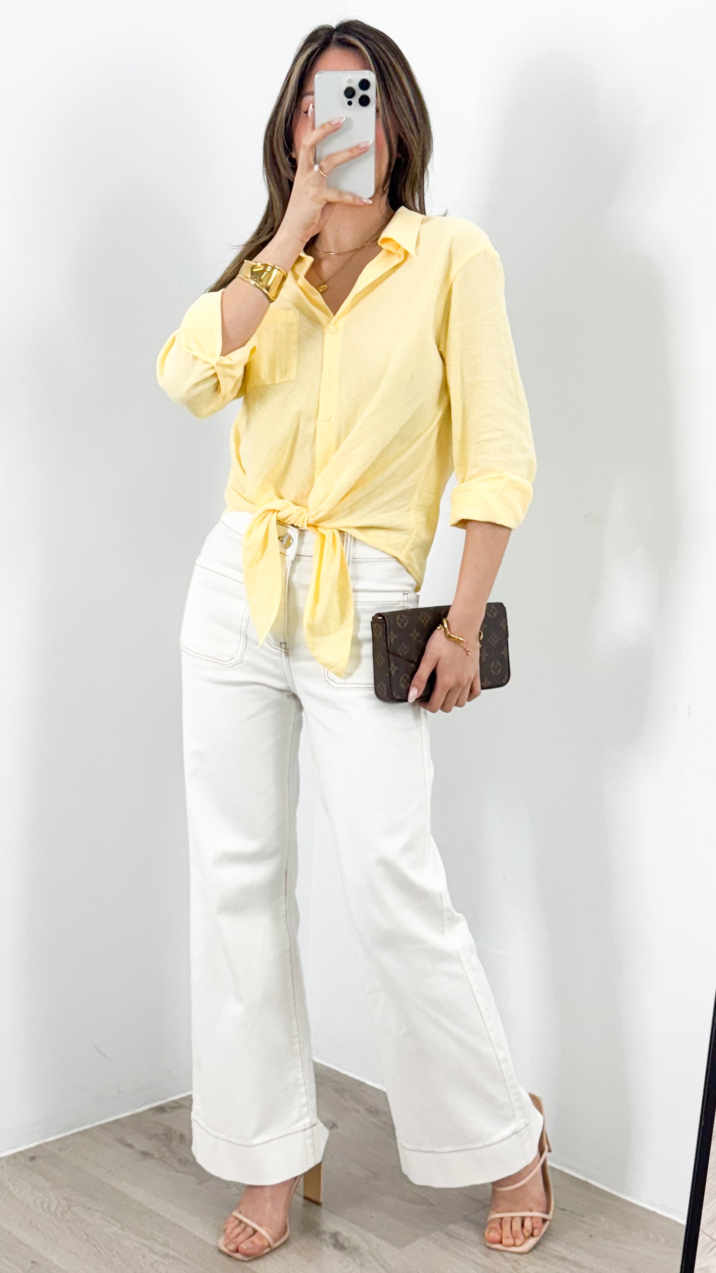 MACY TIE FRONT SHIRT - LEMON