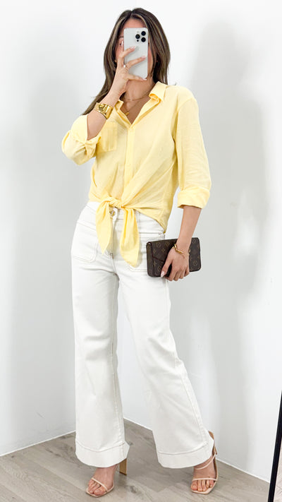 MACY TIE FRONT SHIRT - LEMON