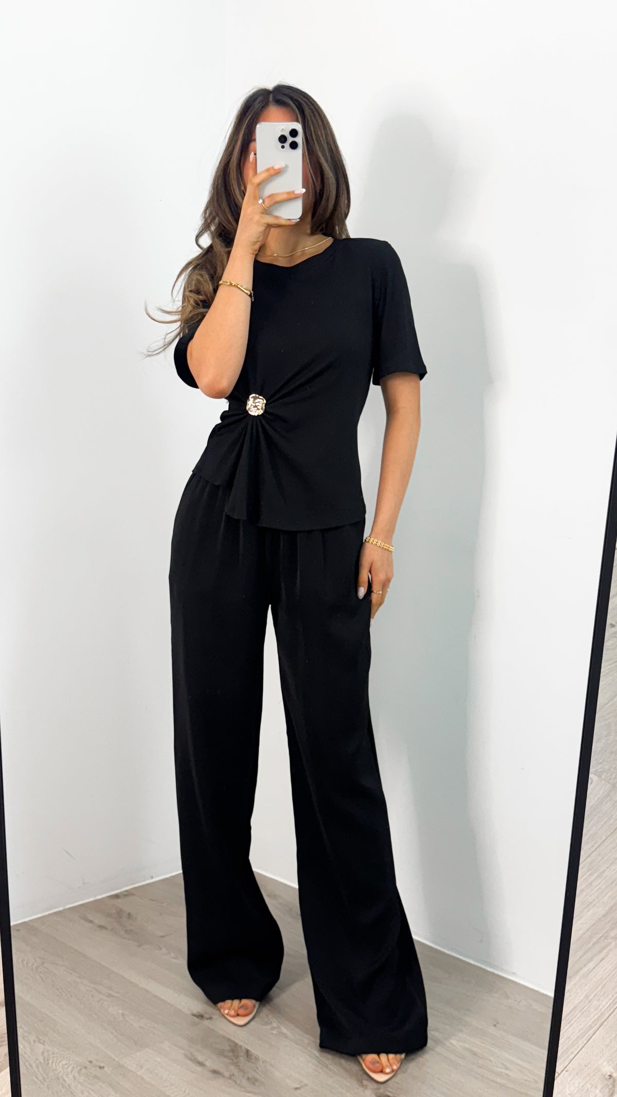 STACEY RIBBED T-SHIRT TOP - BLACK