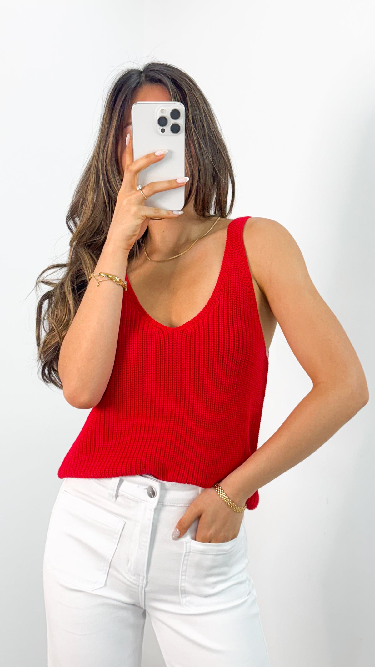 ANNIKA KNIT TANK TOP - RED