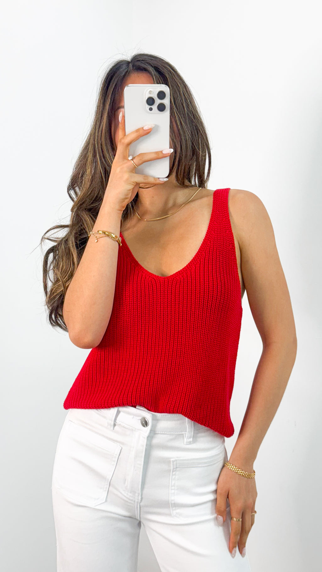 ANNIKA KNIT TANK TOP - RED