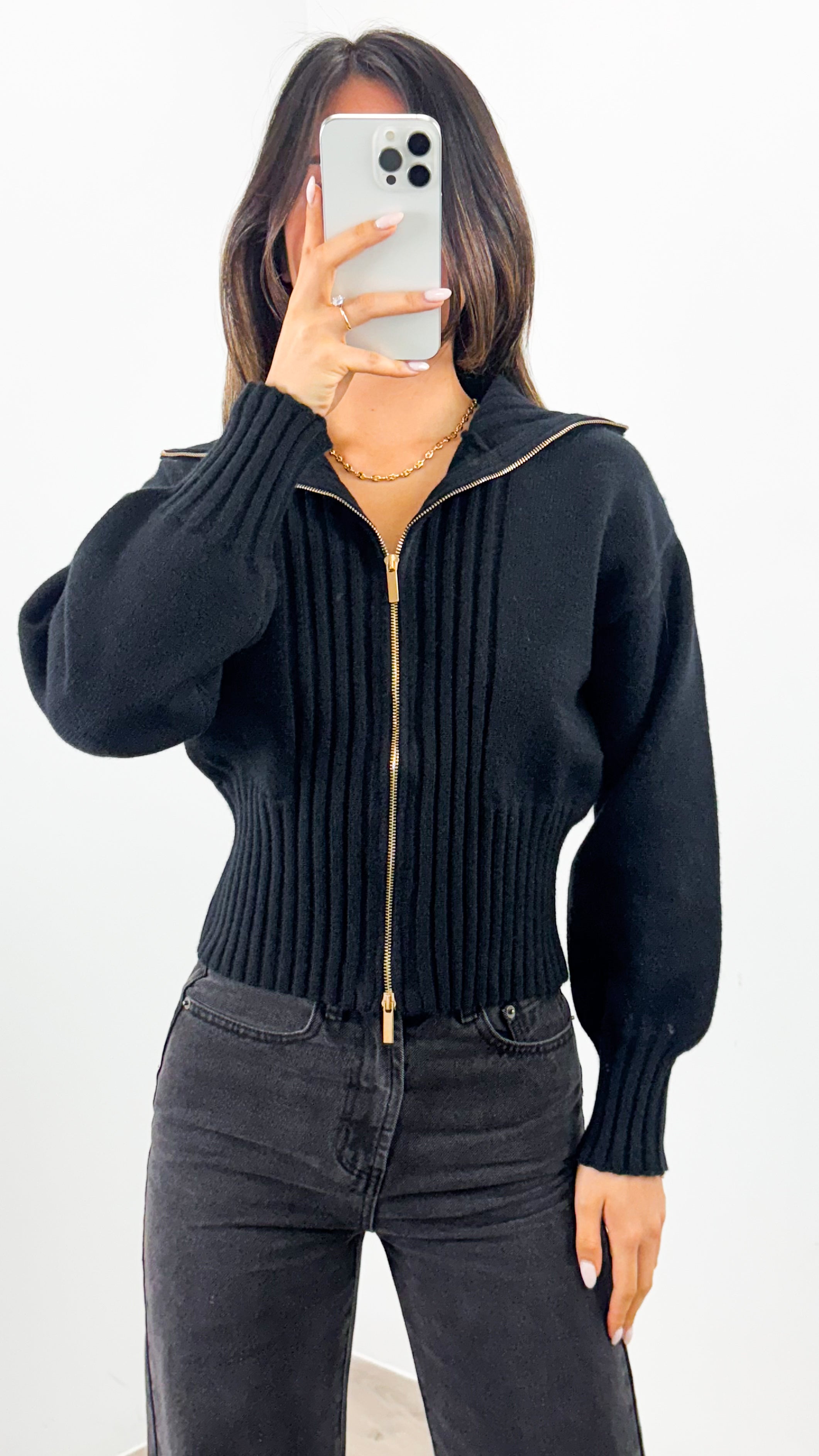 NERO TWO WAY ZIP KNIT - BLACK