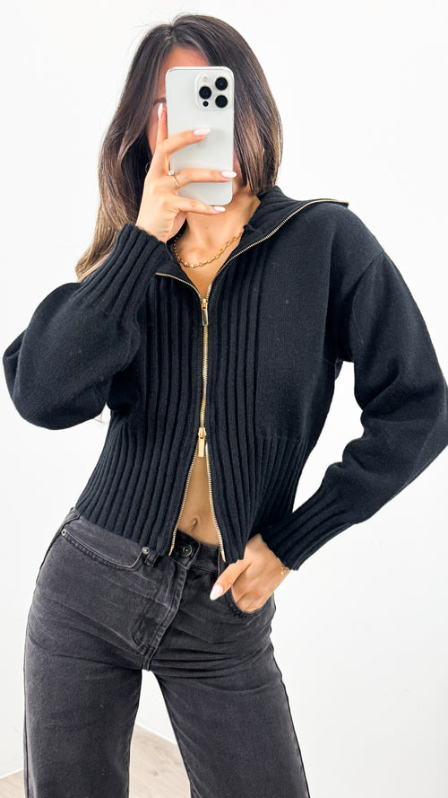 NERO TWO WAY ZIP KNIT - BLACK
