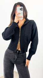 NERO TWO WAY ZIP KNIT - BLACK