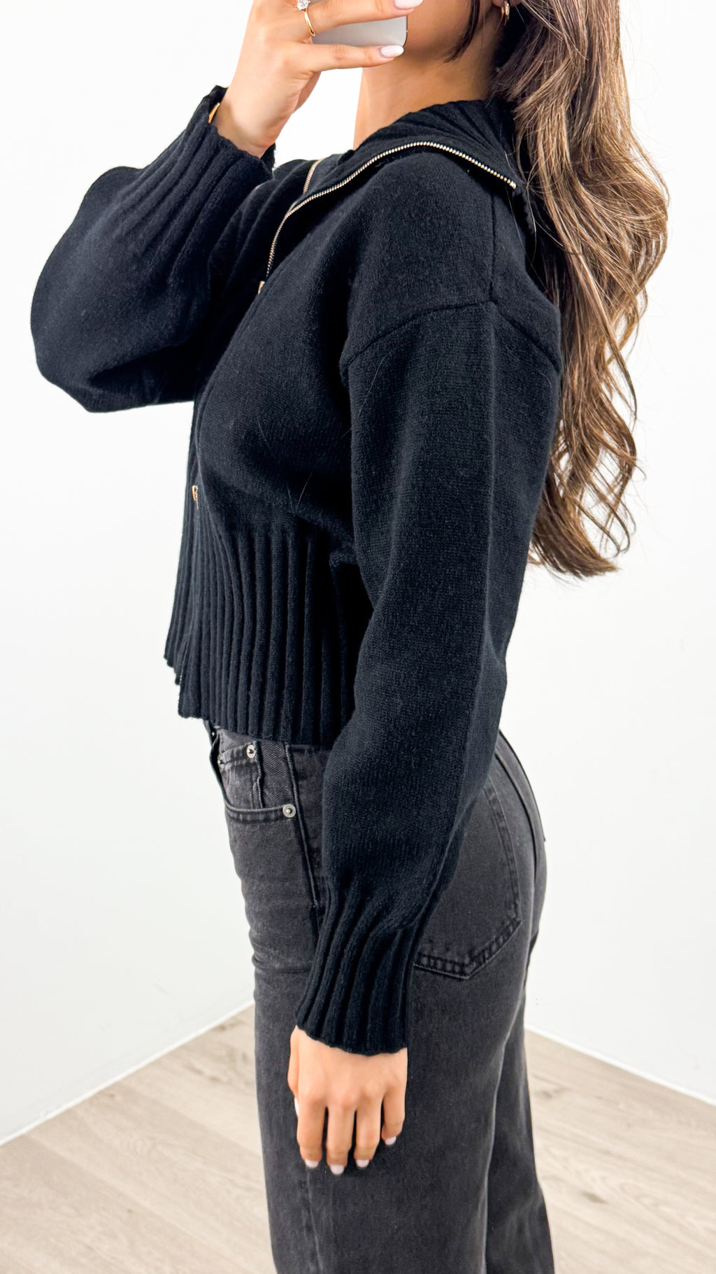 NERO TWO WAY ZIP KNIT - BLACK