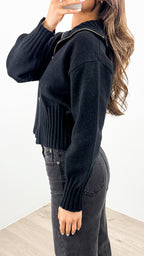 NERO TWO WAY ZIP KNIT - BLACK