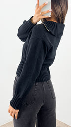NERO TWO WAY ZIP KNIT - BLACK