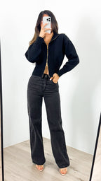 NERO TWO WAY ZIP KNIT - BLACK