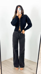 NERO TWO WAY ZIP KNIT - BLACK