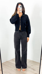 NERO TWO WAY ZIP KNIT - BLACK