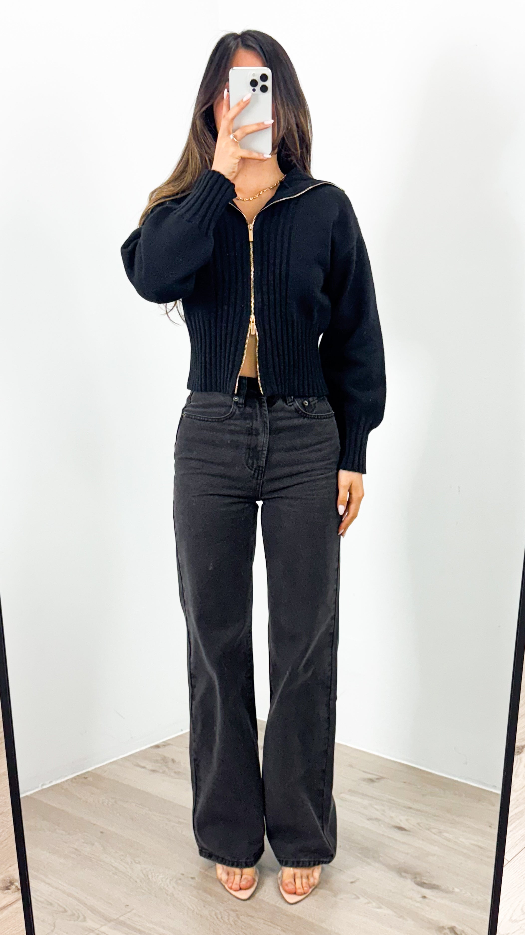NERO TWO WAY ZIP KNIT - BLACK
