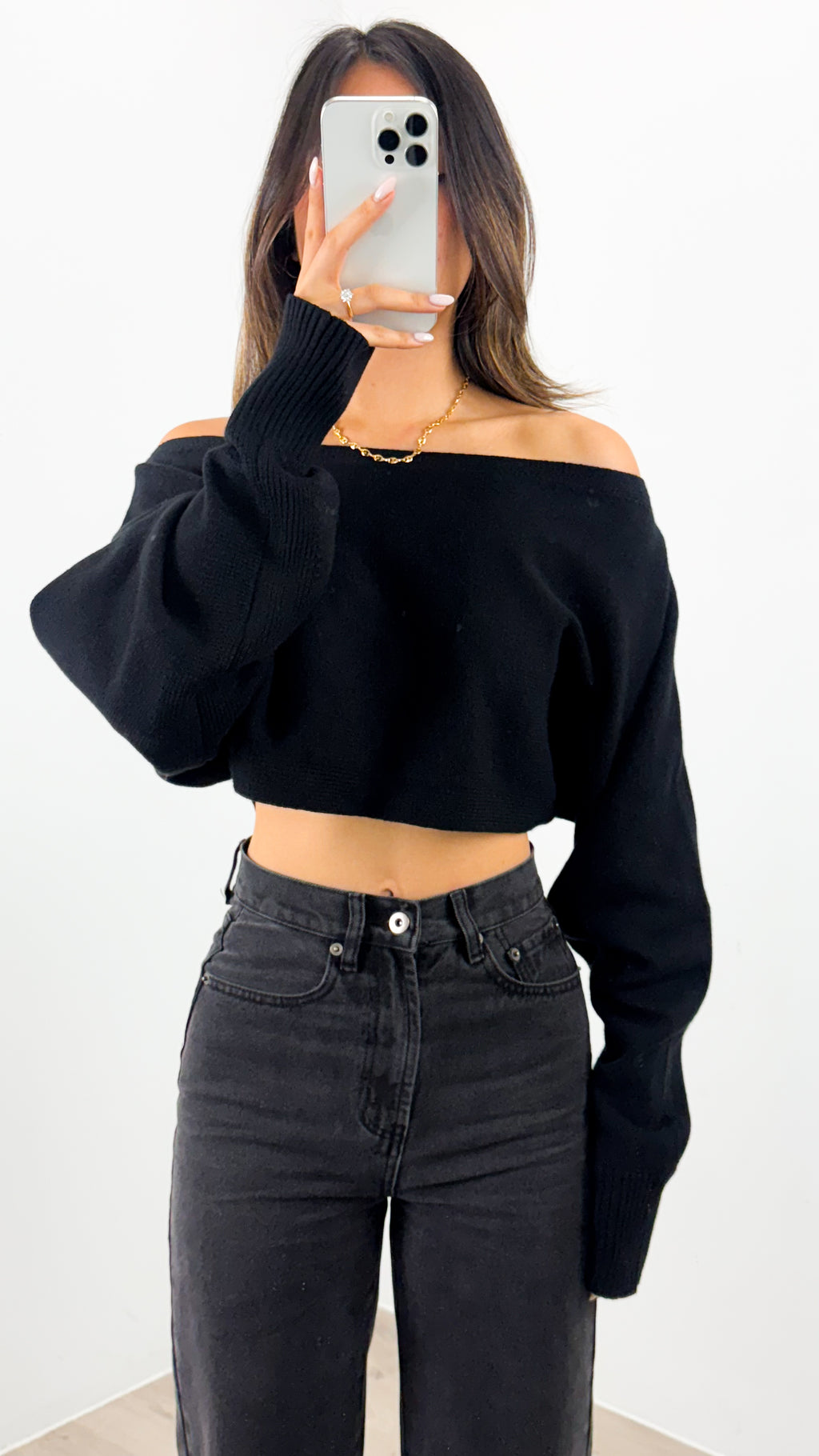 DAKOTA CROP KNIT TOP - BLACK