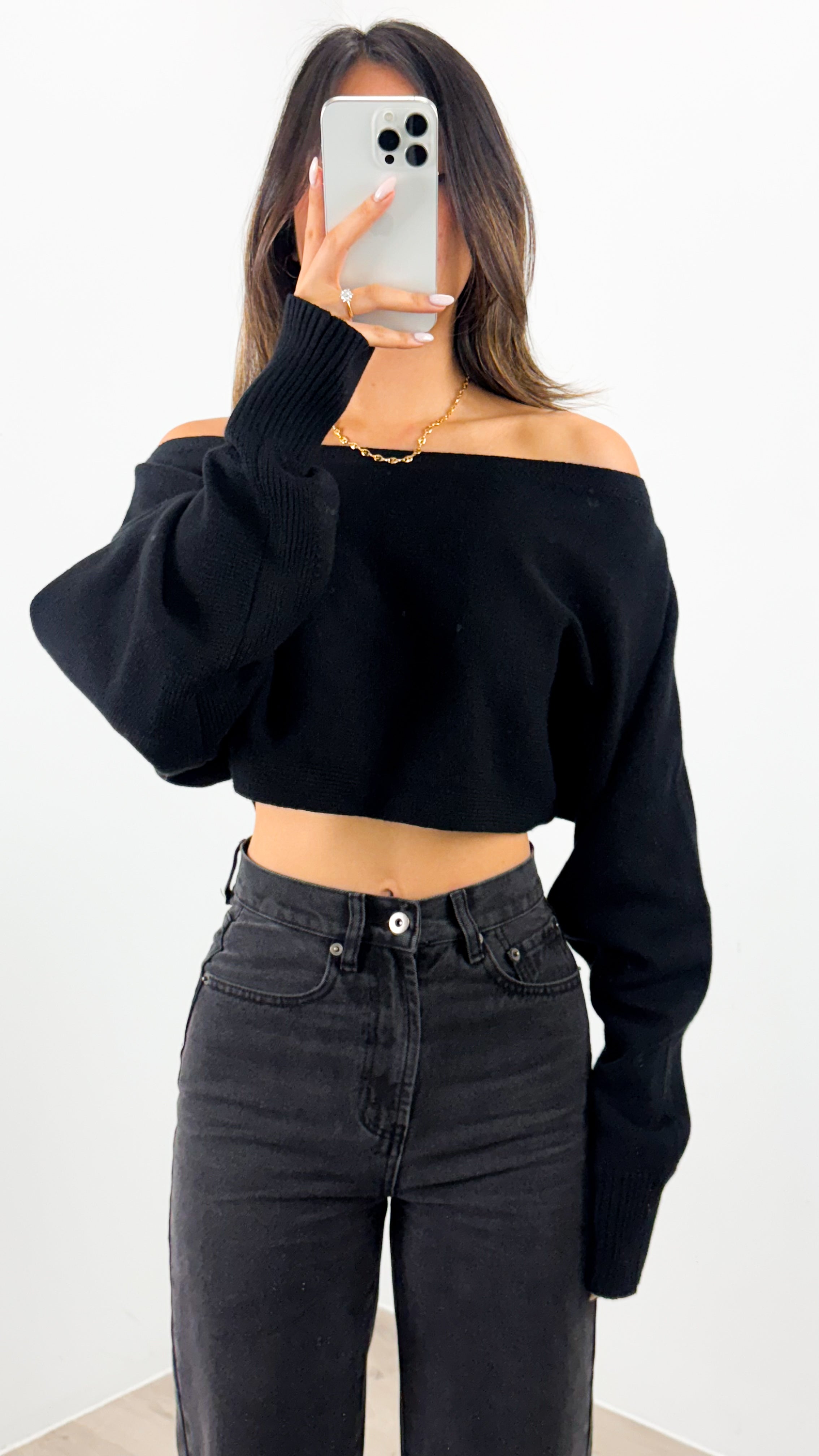DAKOTA CROP KNIT TOP - BLACK