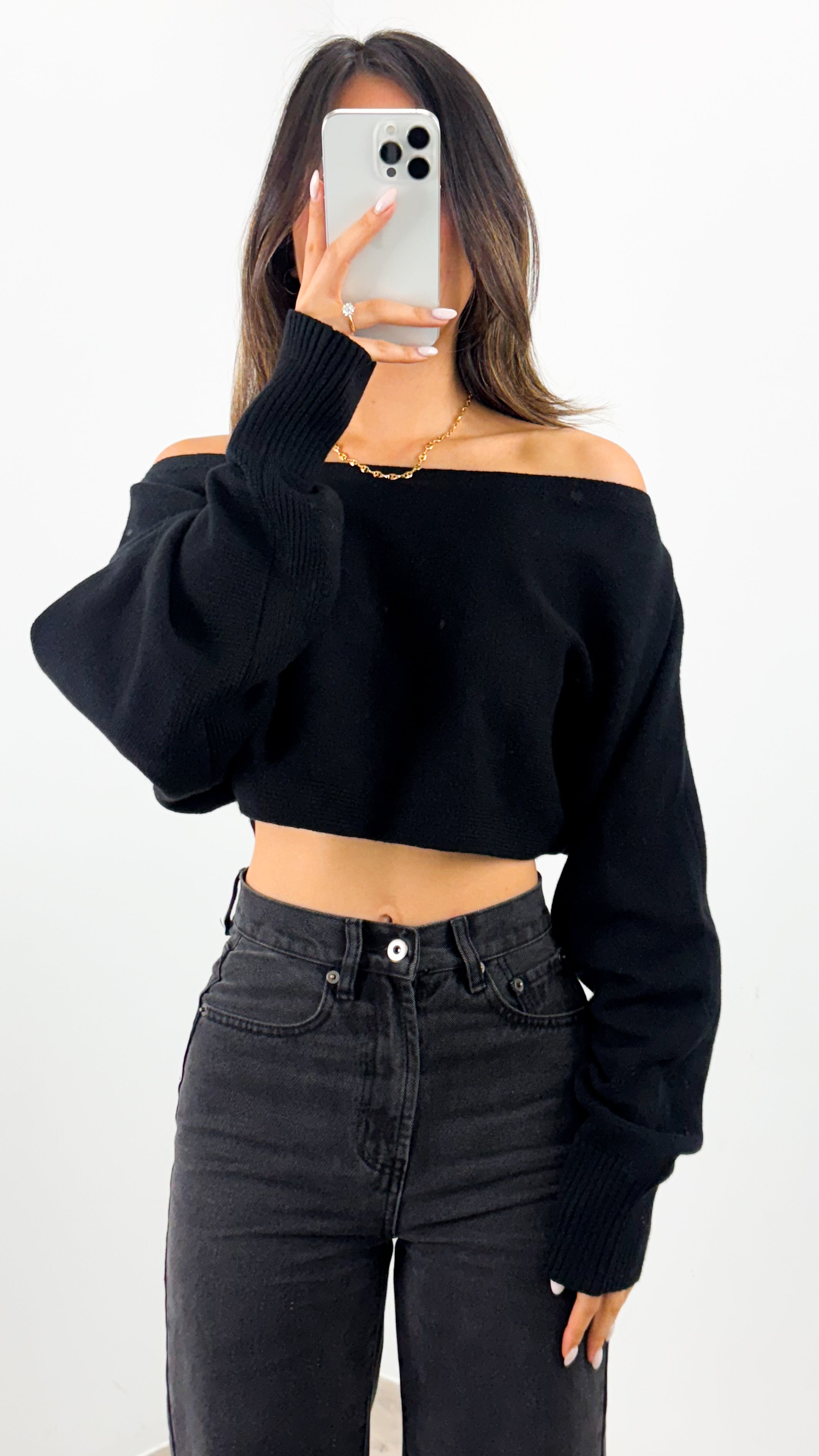 DAKOTA CROP KNIT TOP - BLACK