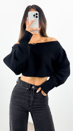 DAKOTA CROP KNIT TOP - BLACK