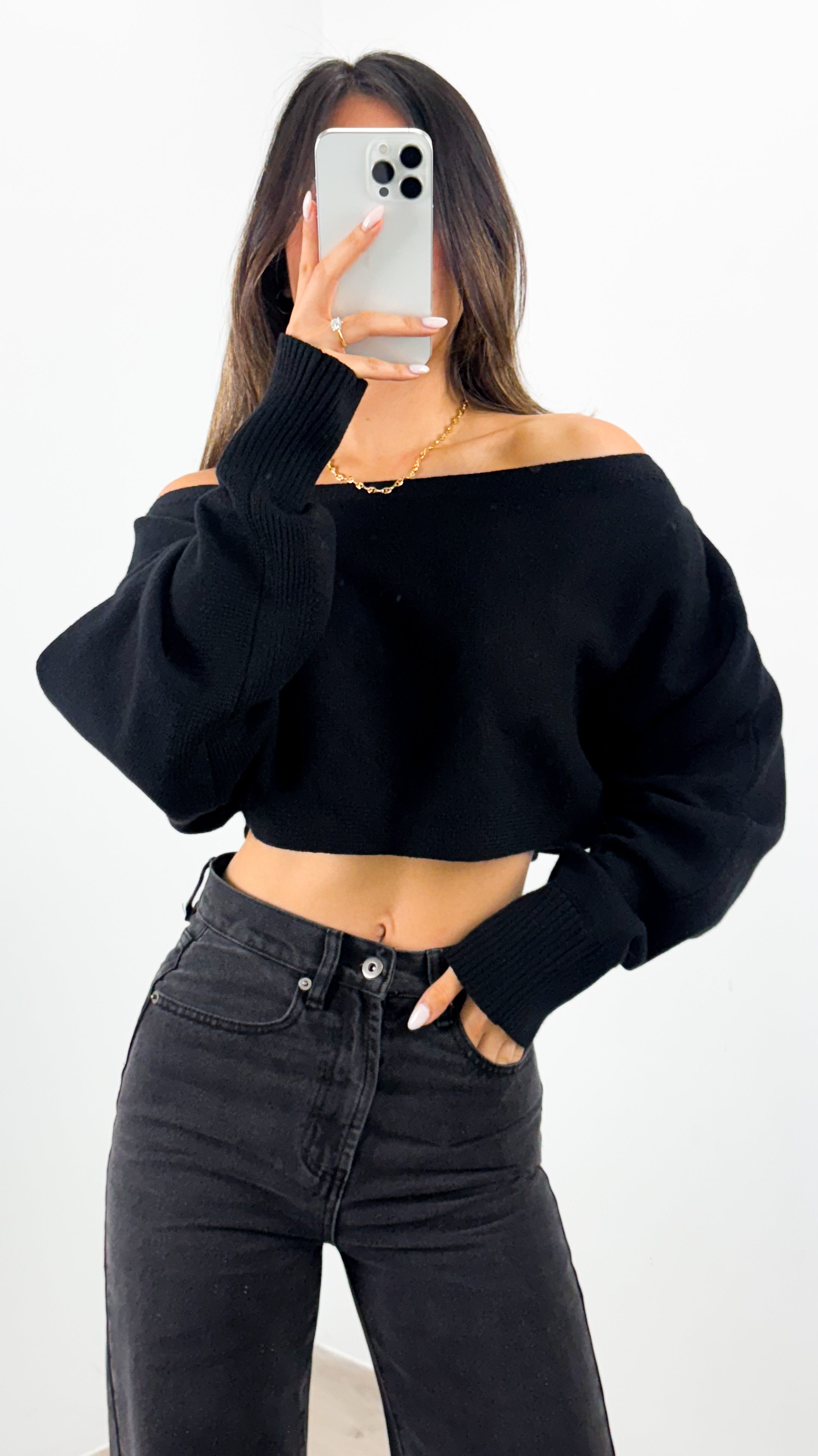 DAKOTA CROP KNIT TOP - BLACK