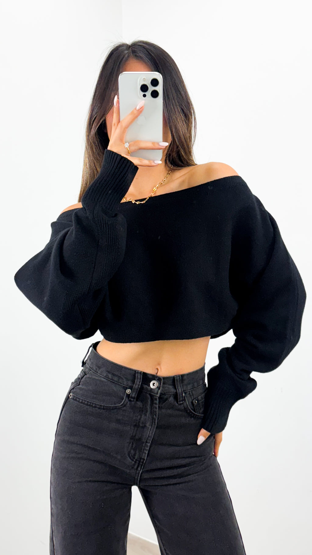 DAKOTA CROP KNIT TOP - BLACK